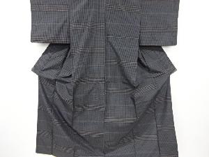 アンティーク　格子織り出し米沢紬着物